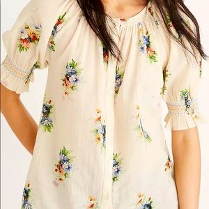 Madewell smocked floral button down top XXL